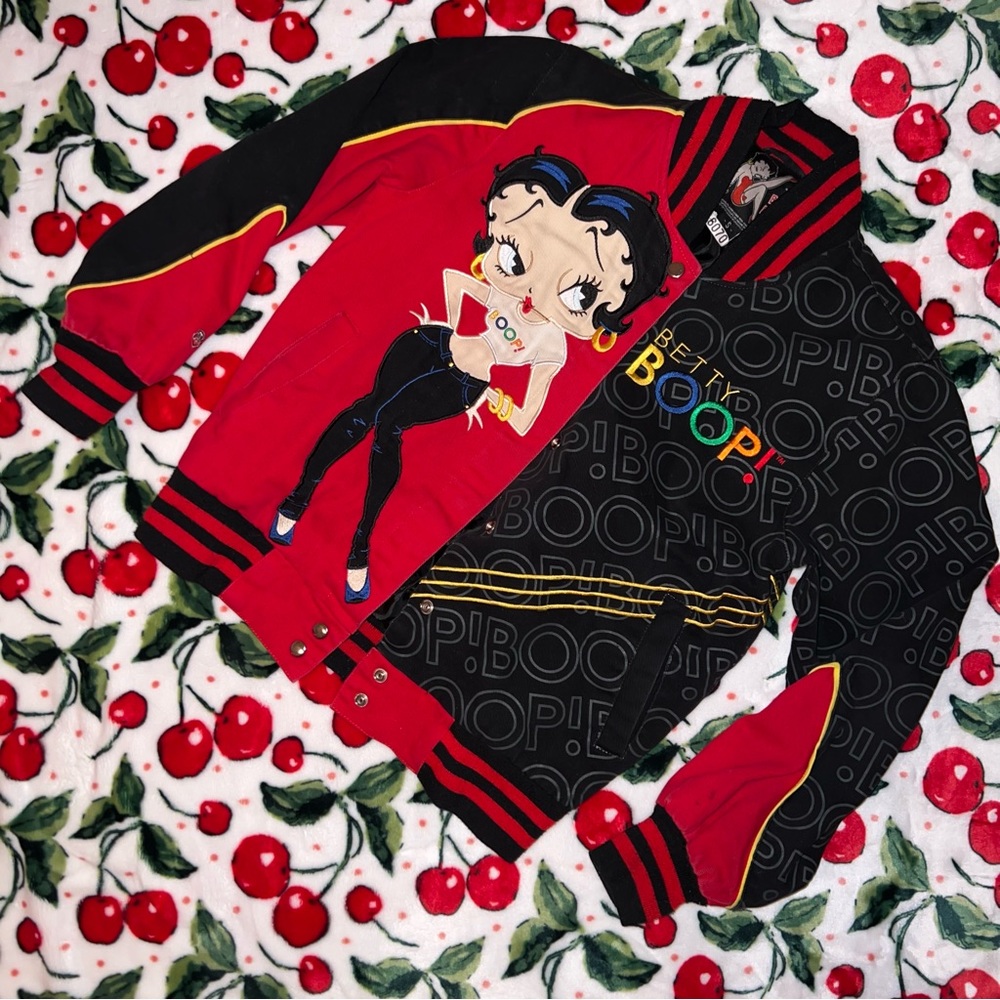 betty boop red black rainbow varsity bomber jacket